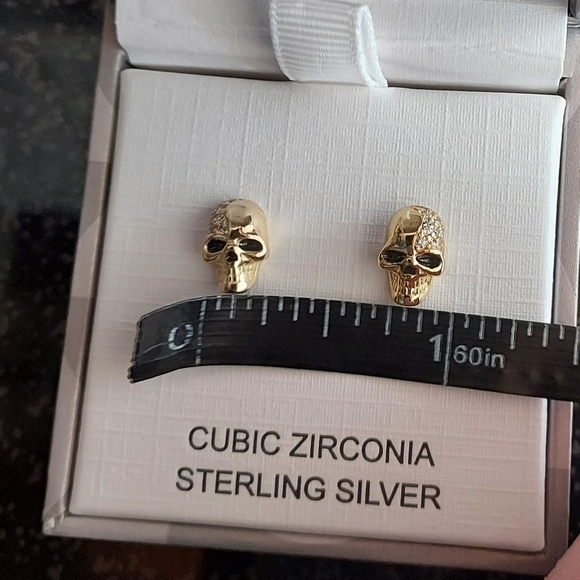 Charlotte and Lexi skull stud sterling silver earrings - Picture 2 of 8